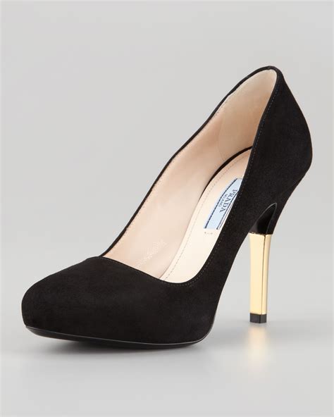 prada pumps black brown piping|prada chunky heel pumps.